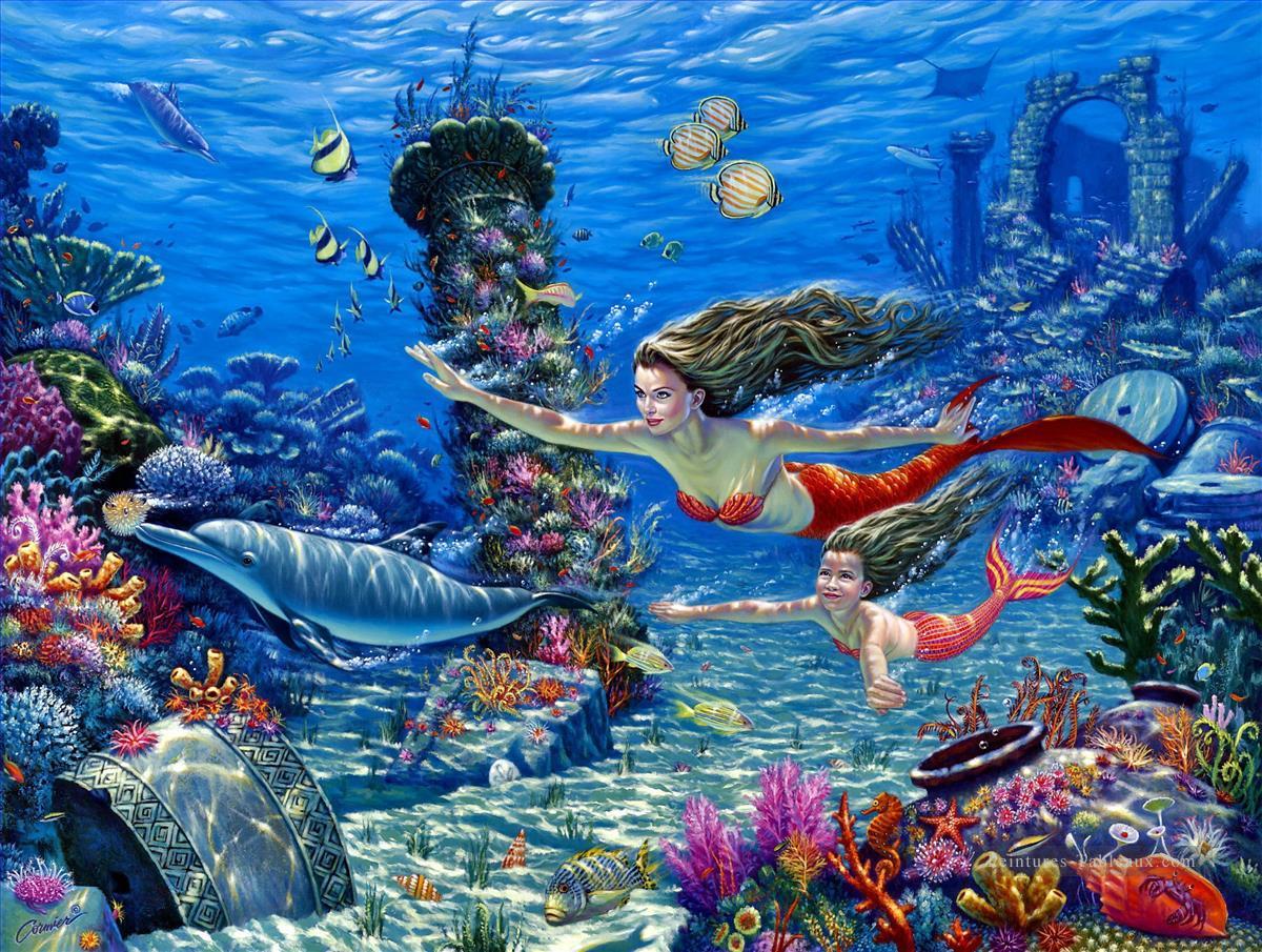 vie de l’océan et les sirènes Nu Photo Peintures à l'huile